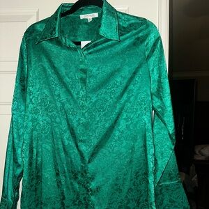 12th Tribe Teal Satin Blouse